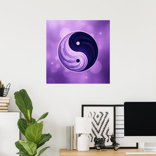 Paarse en zwarte Yin Yang Poster (Thuiskantoor)