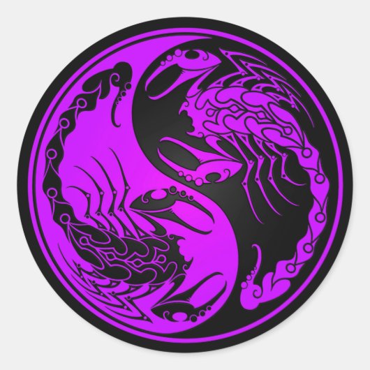 Paarse en Zwarte Yin Yang Scorpions Ronde Sticker (Voorkant)