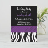 Paarse en zwarte zebra Afdrukdag uitnodiging (Staand voorkant)