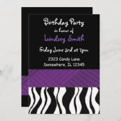 Paarse en zwarte zebra Afdrukdag uitnodiging (Voorkant / Achterkant)