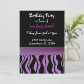 Paarse en zwarte zebra Afdrukdag uitnodiging (Staand voorkant)