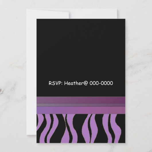 Paarse en zwarte zebra Afdrukdag uitnodiging (Achterkant)