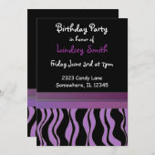 Paarse en zwarte zebra Afdrukdag uitnodiging (Voorkant / Achterkant)