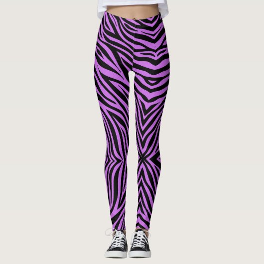 Paarse en zwarte zebra afdrukken leggings (Voorkant)