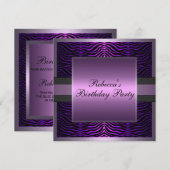 Paarse en zwarte Zebra grens verjaardagsuitnodigin Kaart (Voorkant / Achterkant)