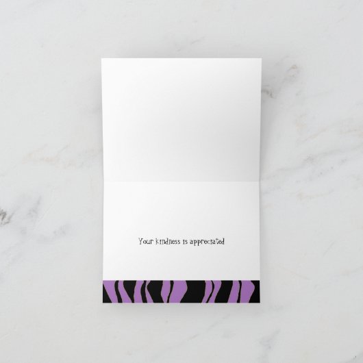 Paarse en zwarte Zebra Hartelijk dank Bedankkaart (Binnen)