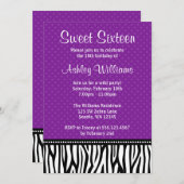 Paarse en zwarte Zebra poka Dot Sweet 16 Kaart (Voorkant / Achterkant)