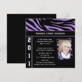 Paarse en zwarte zebra print Afstuderen uitnodigin Kaart (Voorkant / Achterkant)