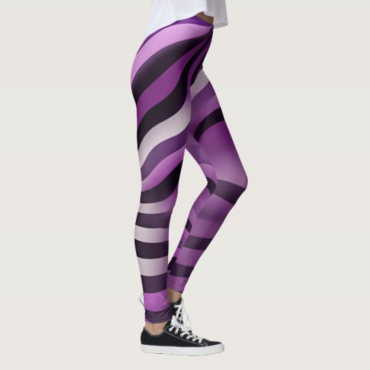 Paarse en zwarte Zebra-streep Abstracte kunst Leggings (Rechts)