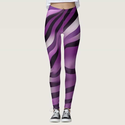 Paarse en zwarte Zebra-streep Abstracte kunst Leggings (Voorkant)