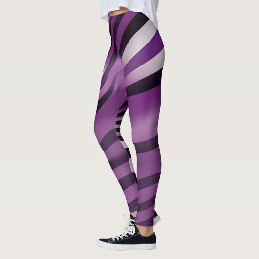 Paarse en zwarte Zebra-streep Abstracte kunst Leggings (Links)