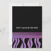 Paarse en zwarte zebraprint verjaardagsuitnodiging kaart (Achterkant)