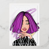 Paarse en zwarte Zebrastripes van Birthday Party Folie Uitnodiging (Voorkant)