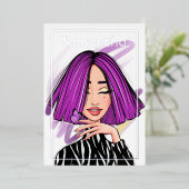 Paarse en zwarte Zebrastripes van Birthday Party Folie Uitnodiging (Staand Voorkant)