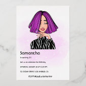 Paarse en zwarte Zebrastripes van Birthday Party Folie Uitnodiging (Achterkant)