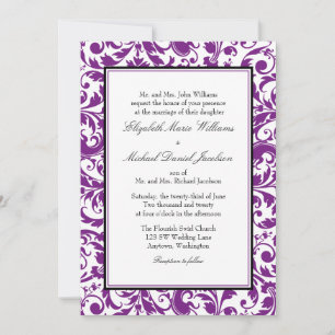 Paarse en zwarte zwembroek Damask Wedding Kaart