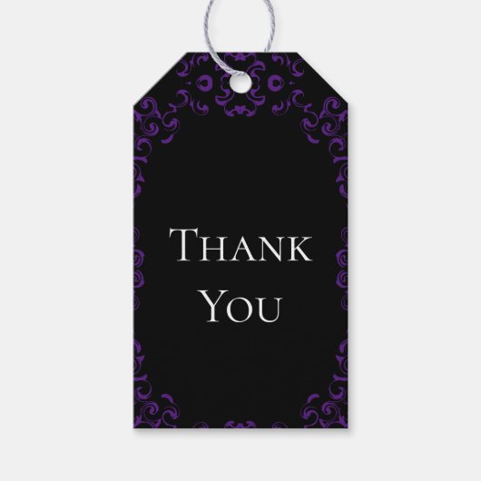 Paarse en zwarte zwitserse Gothic Wedding Cadeaulabel (Voorkant)