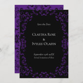 Paarse en zwarte zwitserse Gothic Wedding Kaart (Voorkant / Achterkant)