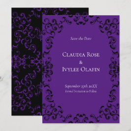 Paarse en zwarte zwitserse Gothic Wedding Kaart