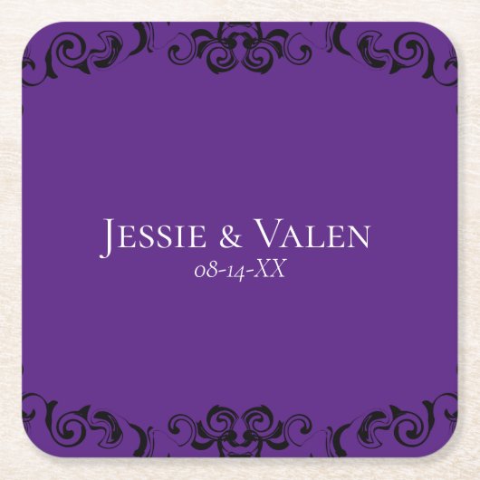 Paarse en zwarte zwitserse Gothic Wedding Kartonnen Onderzetters (Voorkant)
