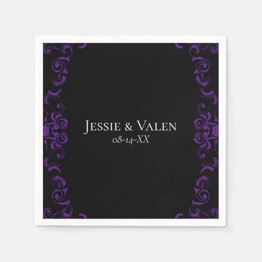 Paarse en zwarte zwitserse Gothic Wedding Servet (Voorkant)