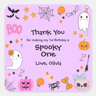 Paarse enge één schattige verjaardag Halloween 1st Vierkante Sticker