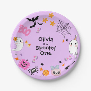 Paarse enge eerste verjaardag met Halloween Papieren Bordje