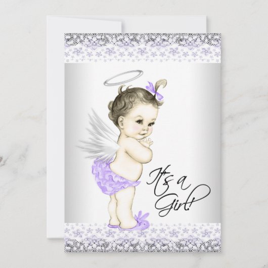 Paarse Engel Baby Shower Uitnodigingen (Voorkant)