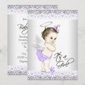 Paarse Engel Baby Shower Uitnodigingen (Voorkant / Achterkant)