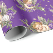  paarse engelen patroon cadeaupapier (Rol Hoek)