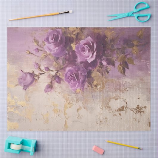  paarse Engelse rozen gouden folie barok Tissuepapier (Craft)