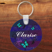 Paarse Ephemera levendige kleurenkunst Sleutelhanger (Voorkant)