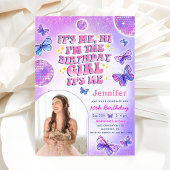 Paarse Eras verjaardagsfeestje foto uitnodiging