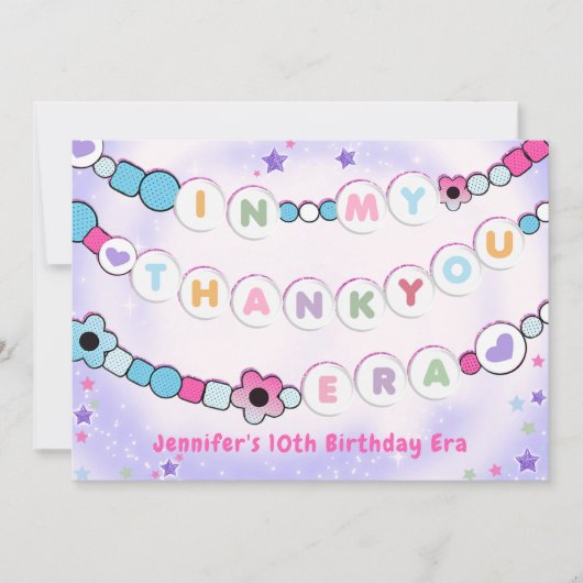 Paarse Eras Verjaardagsfeestje Vriendschapsarmband Bedankkaart (Voorkant)