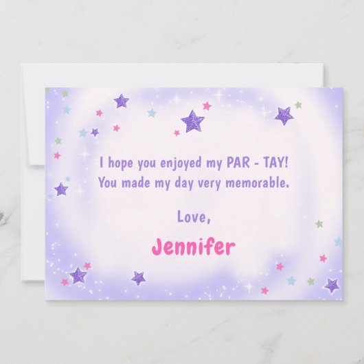 Paarse Eras Verjaardagsfeestje Vriendschapsarmband Bedankkaart (Achterkant)