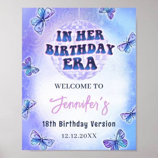 Paarse Eras Verjaardagsfeestje Welkom Poster (Voorkant)