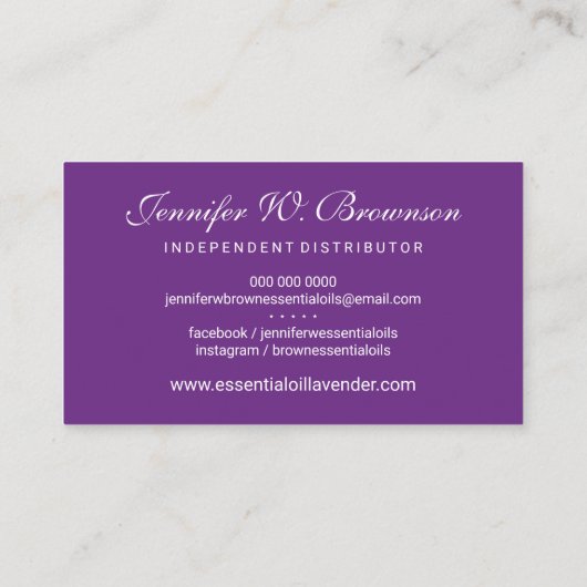Paarse Essential Oils Laadbloemen Visitekaartje (Achterkant)