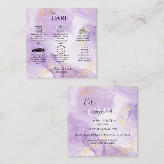 Paarse esthetische Cake Care Square Visitekaartje (Voorkant / Achterkant)