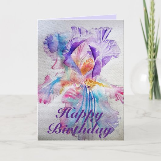 Paarse etherale Iris Waterverf Birthday Kaart (Voorkant)