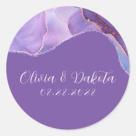 Paarse etherische alcohol Ink Wedding Ronde Sticker