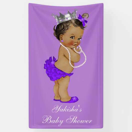Paarse etnische kleine prinses Baby shower Spandoek (Verticaal)