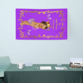 Paarse Etnische Prinses Butterflies Gold Lijst Spandoek (Beurs)