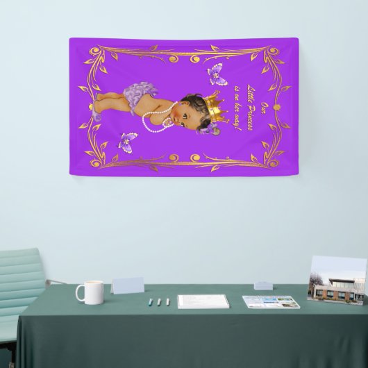Paarse Etnische Prinses Butterflies Gold Lijst Spandoek (Beurs)