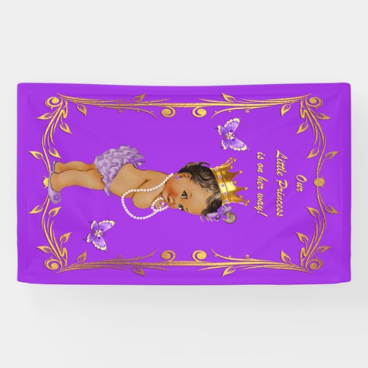 Paarse Etnische Prinses Butterflies Gold Lijst Spandoek (Horizontaal)