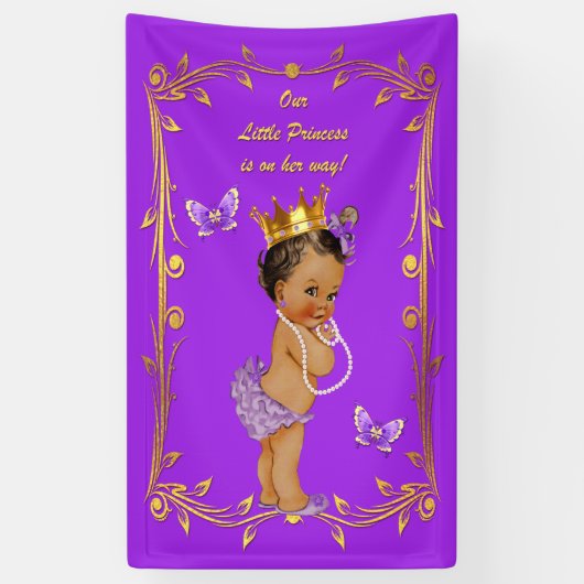 Paarse Etnische Prinses Butterflies Gold Lijst Spandoek (Verticaal)