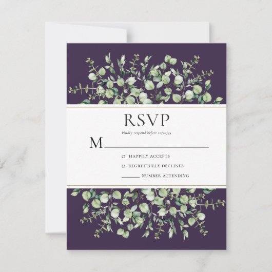 Paarse Eucalyptus Bruiloft RSVP Kaartje (Voorkant)