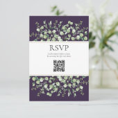 Paarse Eucalyptus QR-code Huwelijksreactie Informatiekaartje (Staand voorkant)