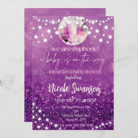 Paarse Euphoria Aesthetisch Baby shower Kaart (Voorkant / Achterkant)