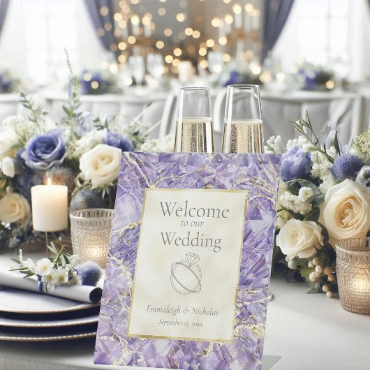 Paarse Euphoria Amethist Edelsteen bruiloft Reclamebord Met Voetstuk