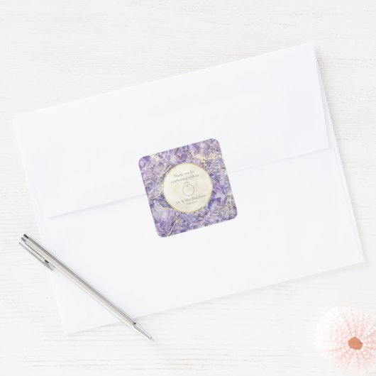 Paarse Euphoria Amethist Edelsteen Illusie Trouwen Vierkante Sticker (Envelop)